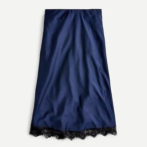 NWT J Crew Lace-trimmed pull-on slip skirt Navy S